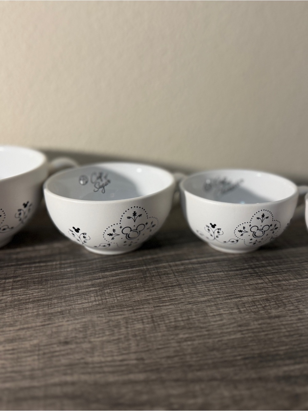 Disney White Ceramic Serving Bowls with Black Decorative Mickey Motif